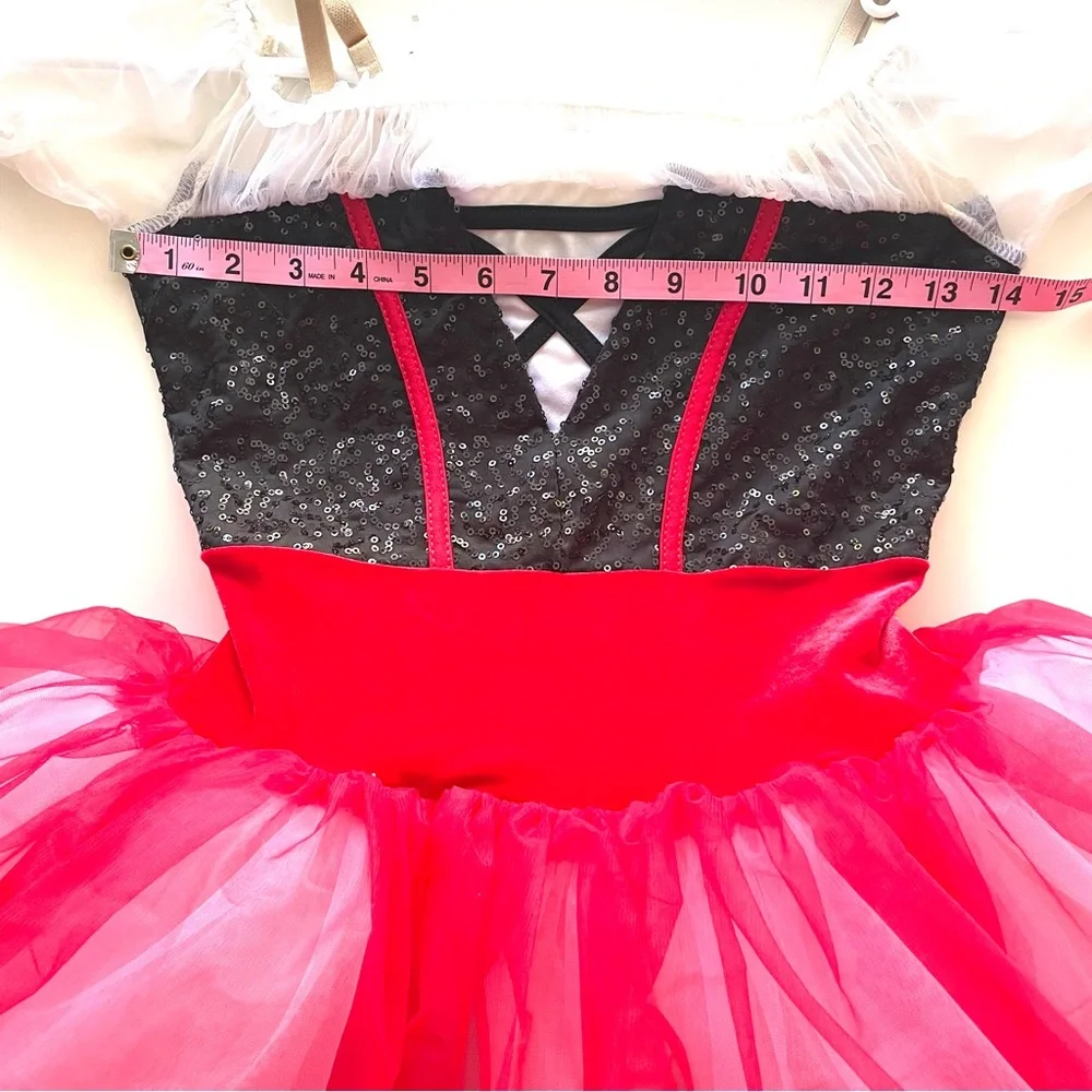 CURTAIN CALL Ballet Dance Recital Costume Red White Black Sequins, Child Large